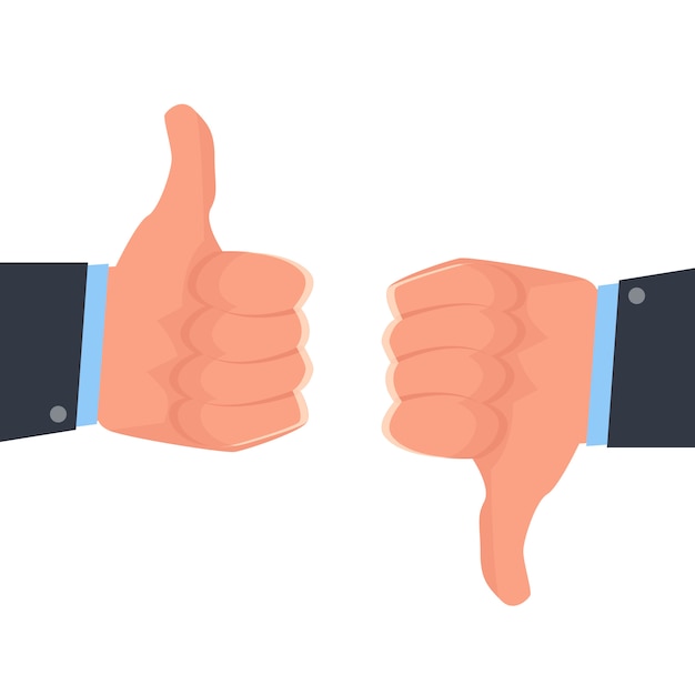 Vector thumbs up, thumbs down like and dislike social network icon. vector illustration.