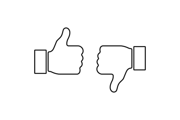 Thumbs up and thumbs down. Like or dislike. Vector illustration line icon.