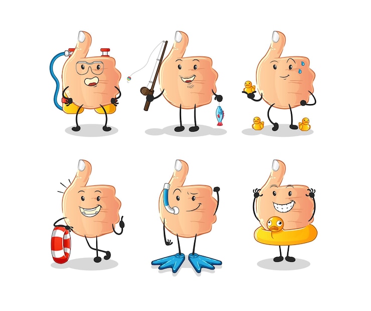 Vector thumbs up water activity group. cartoon mascot vector