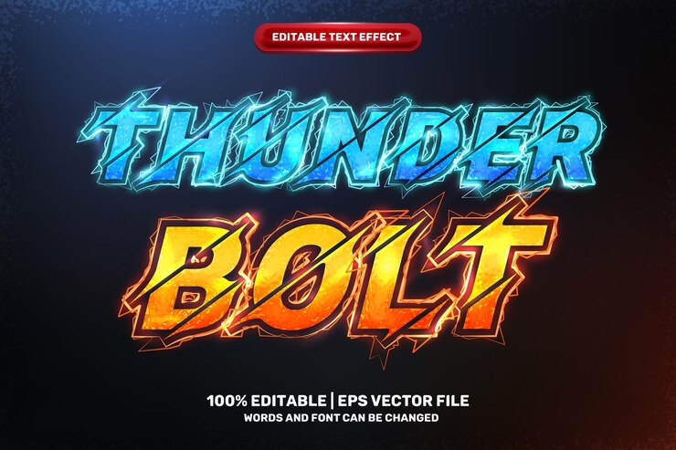Vector thunder bolt electric spark editable text effect style