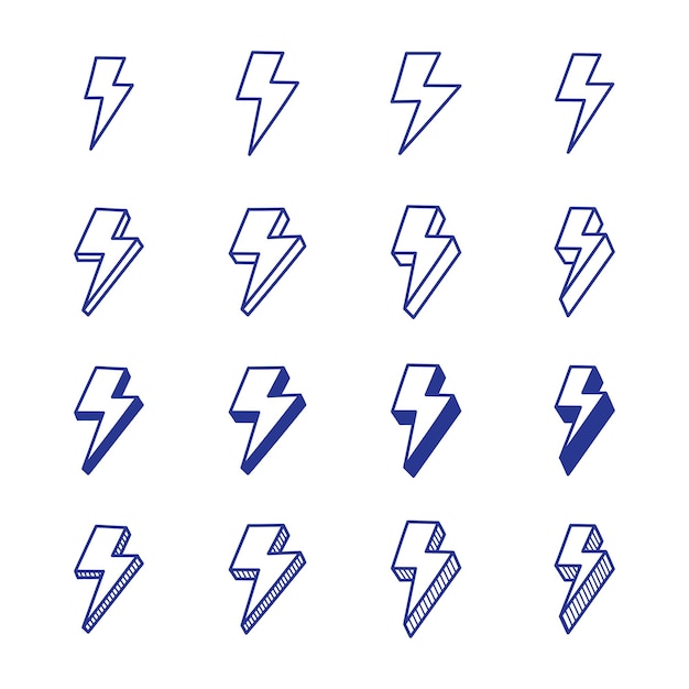Thunder bolt lightning blue icon set simple silhouette flat style vector illustration