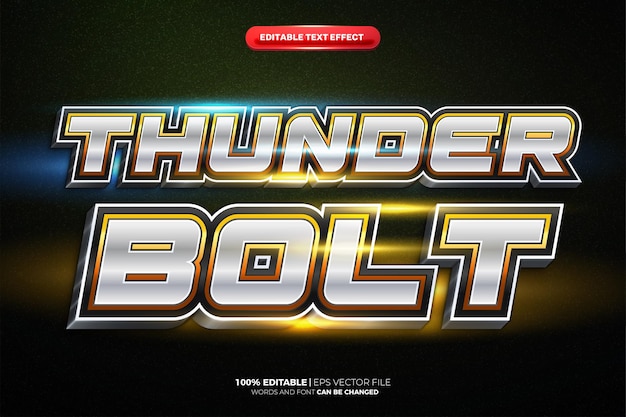 Vector thunder bolt metal flash 3d bewerkbare tekst-effect