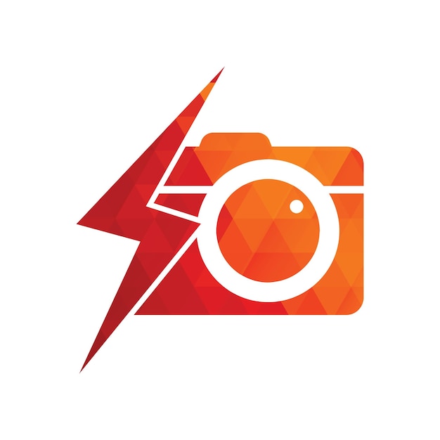 Thunder camera logo design icon vector. Abstract Camera with Yellow Thunder.