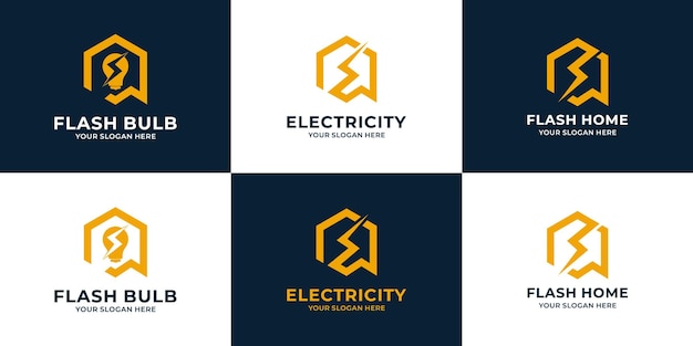Thunder or flash or electric symbol combined with house logo concept