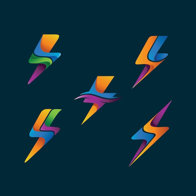 Vector thunder logo set in vector