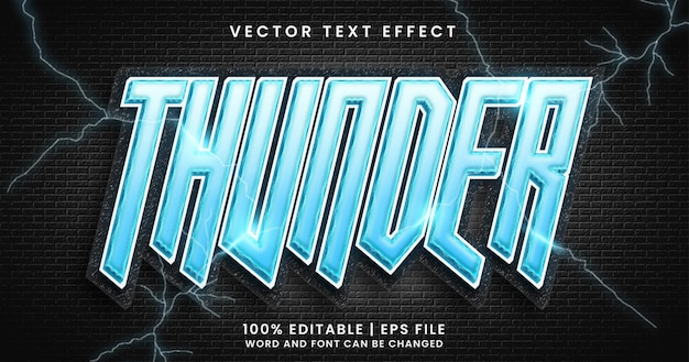 Vector thunder text, blue shine text effect style on dark background