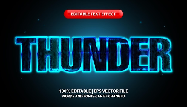 Thunder text editable text effect template blue neon light effect futuristic glowing text style