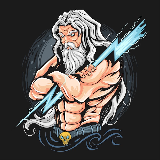 Thunder zeus god artwork может использовать для футболки и логотипа esport logo. artwork в редактируемых слоях