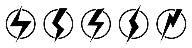 Thunderbolt in circle icons Vector isolated on white