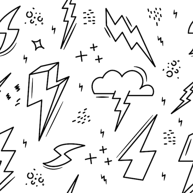 Vettore thunderbolt doodle modello senza cuciture