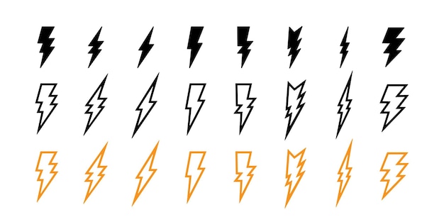 Thunderbolt-pictogrammen instellen flitsbliksem eenvoudige illustratie