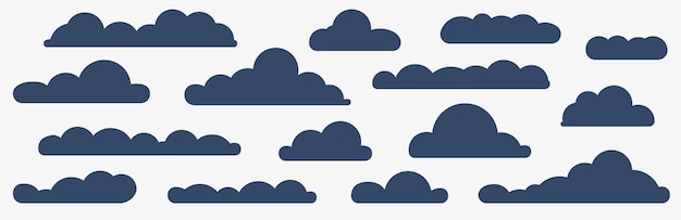 Набор грозовых облаков Набор абстрактных синих облаков на белом фоне. Векторная иллюстрация
