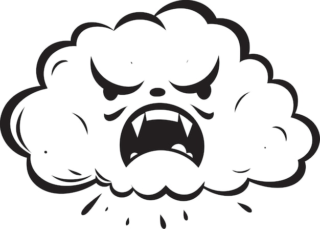 Vector thunderous squall angry cloud logo stormy fury cartoon cloud black emblem