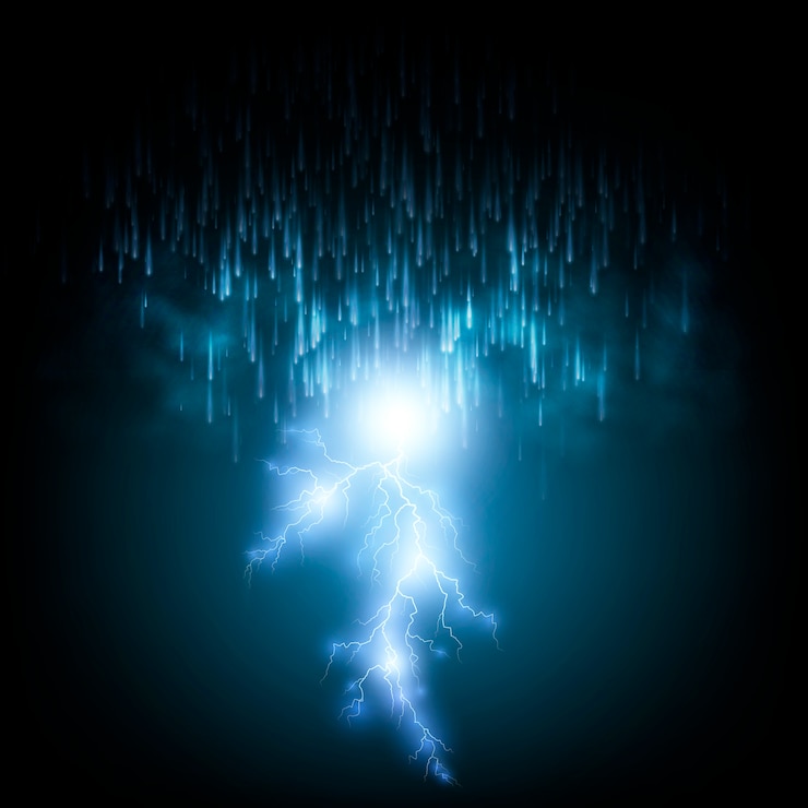 Vector thunderstorm background with rain and lightning,