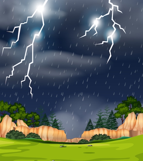 A thunderstorm in nature scene