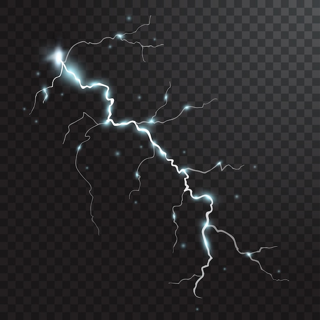Вектор Гроза реалистичный элемент с цветными вспышками молний искры на черном полупрозрачном фоне изолированы