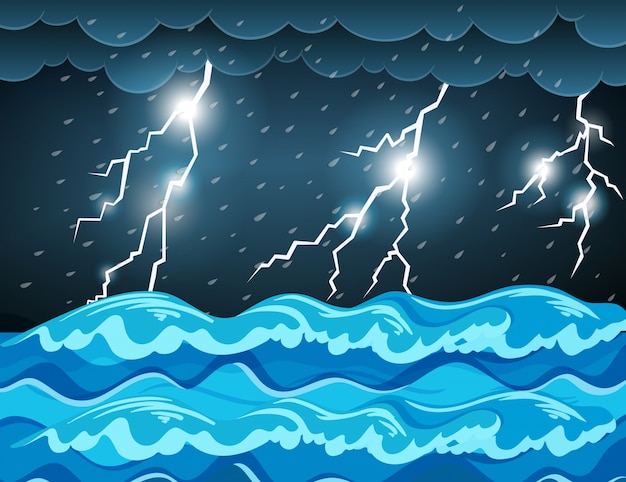 Vector thunderstorm at the sea