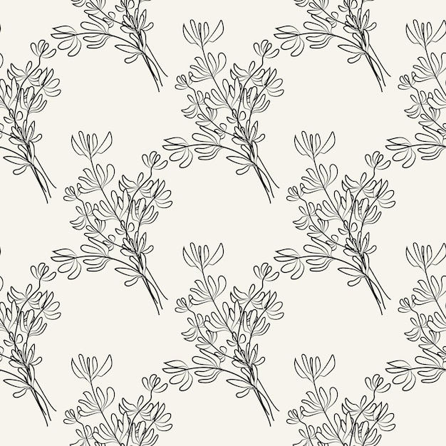 Thyme sketch seamless pattern. Food ingredient wallpaper. Vintage hand drawn engraved style. Vector illustration