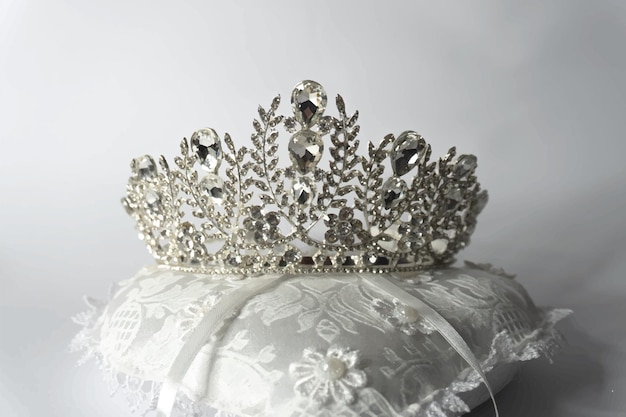 tiara crown bride womens wedding with white stones vector illustration