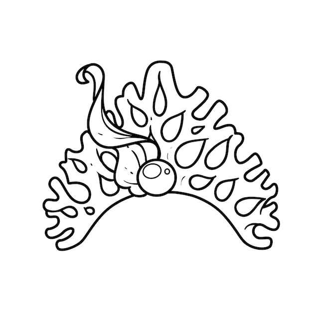 ベクトル サンゴ海苔の海姫のティアラと大きなパールの白地塗り絵用線画