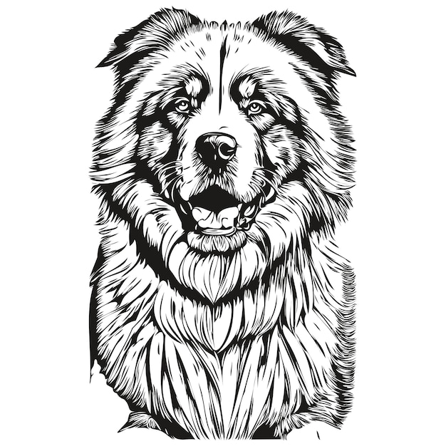 Tibetan Mastiff dog outline pencil drawing artwork black character on white background realistic breed pet