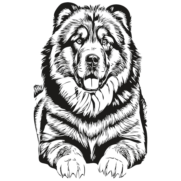 Tibetan mastiff dog vector face drawing portrait sketch vintage style transparent background sketch drawing