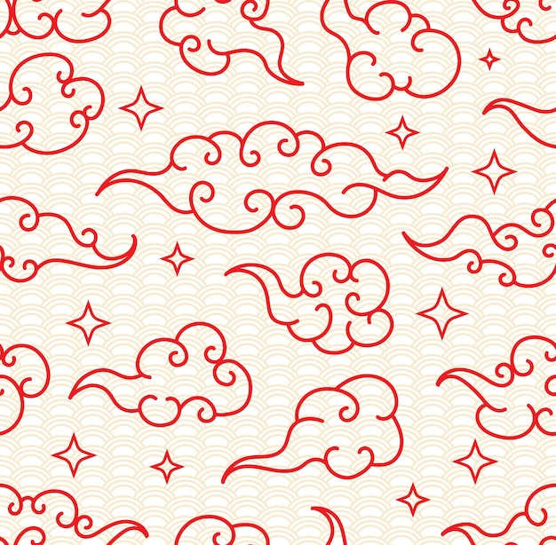 Vector tibetan sky seamless pattern elegant style red color