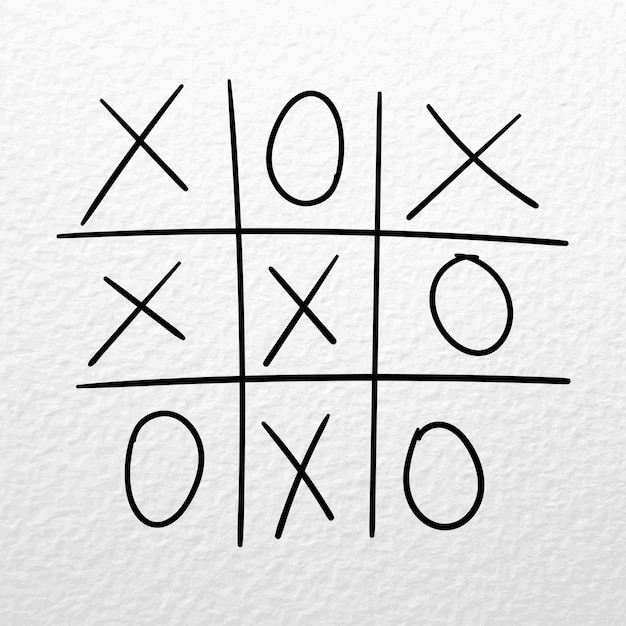 Vettore gioco di tic tac toe concorso disegnato a mano vettoriale su uno sfondo di carta