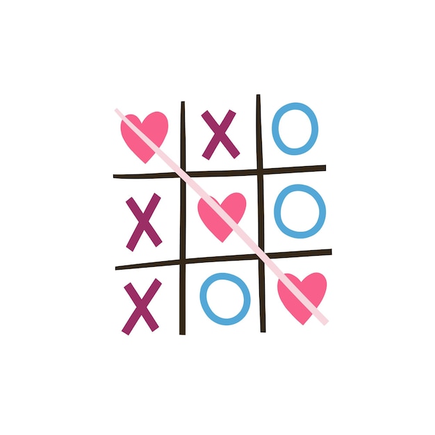 Vector tic tac toe game win by pink hearts. valentines day concept illustration. vector clipart