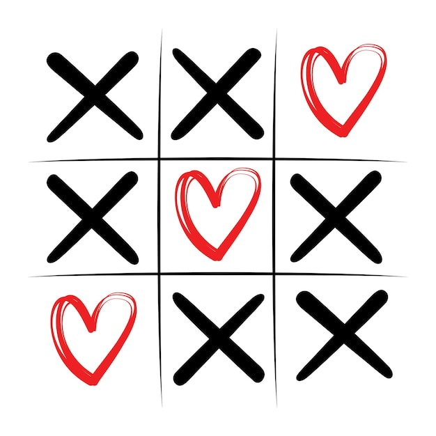 Tic-tac-toe game with hearts for valentine's day design concept.