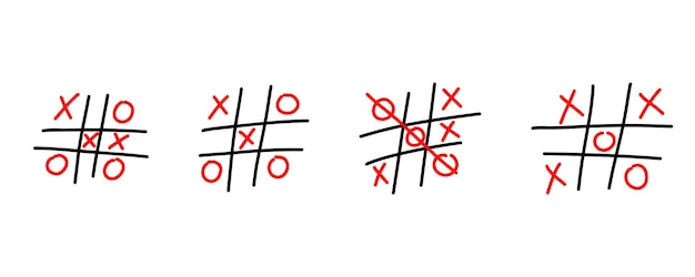 Tic tac toe. Hand drawn sketch tic tac toe kids game. X-O children game set. Win in tictactoe.