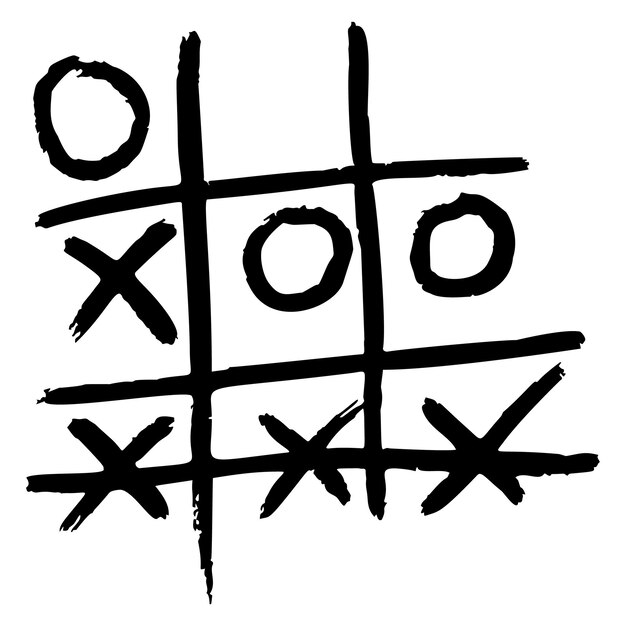 Tic tac toe abbozzato isolato gioco vintage in stile disegnato a mano croce incisa e zero progettato per poster stampa libro illustrazione logo icona tatuaggio vintage illustrazione vettoriale