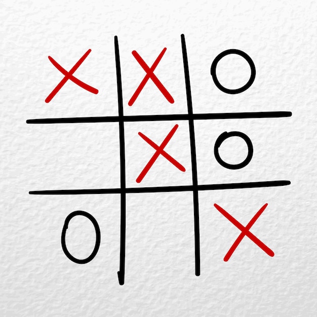 Vector tic tac toe vector hand drawn game on a white paper texture