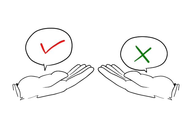 Tick and cross Check mark icon OK and X a pair of hands facing each other