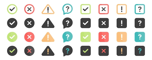 Tick, cross, exclamation mark, question mark icons collection