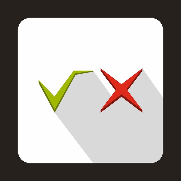 Tick and cross icon in flat style on a white background