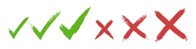 Tick and cross set signs green ok and red x icon