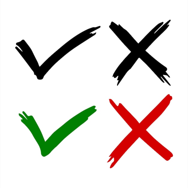 Tick and cross signs Checkmark OK and X icons