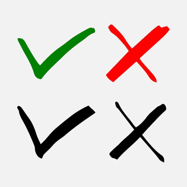 Vector tick and cross signs checkmark ok and x icons