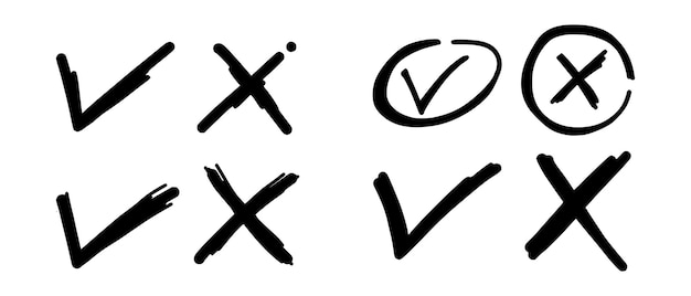 Tick and cross signs Checkmark OK and X icons