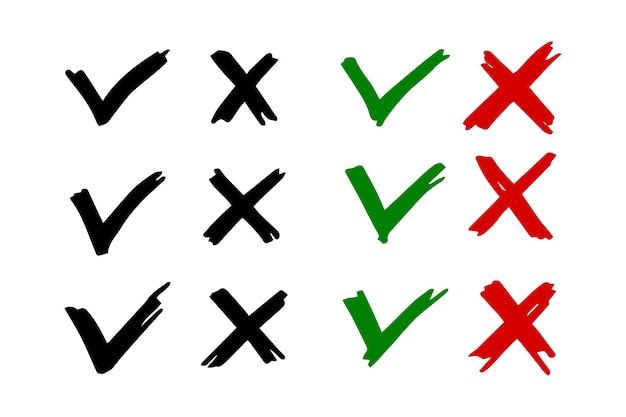 Tick and cross signs Checkmark OK and X icons