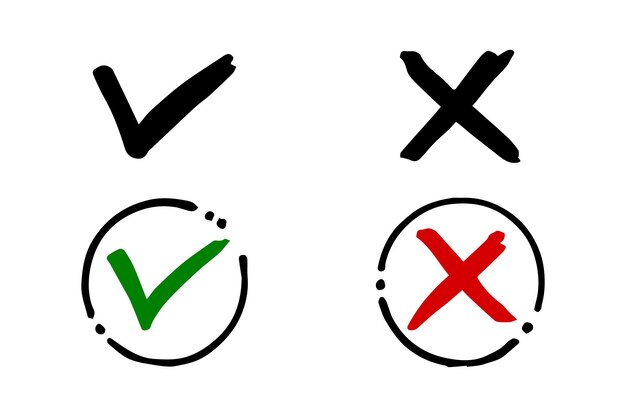 Знаки отметки и креста Отметка OK и иконы X
