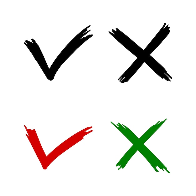 Tick and cross signs Checkmark OK and X icons