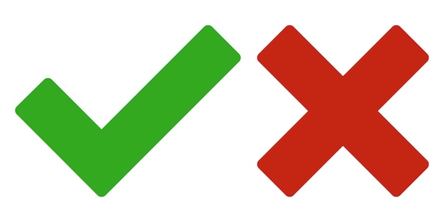 tick and cross signs false and true right and wrong correct and incorrect accept and reject green