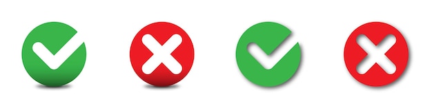 Tick and cross signs green checkmark ok and red x icons simple marks graphic design flat vector illustration