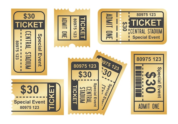 Ticket coupon goud realistisch ontwerp illustratie sjabloonontwerp eenvoudig concept