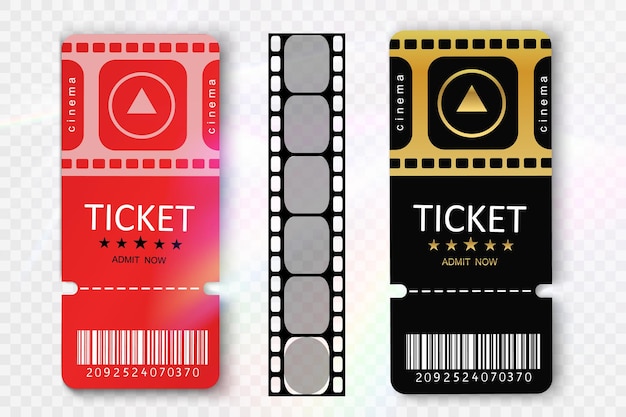 Vector ticket coupon movie symbol layout signtickets for attending an event or film on a transparent