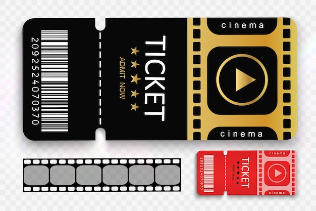 Vettore biglietto coupon film simbolo layout segno biglietti per partecipare a un evento o film su un trasparente