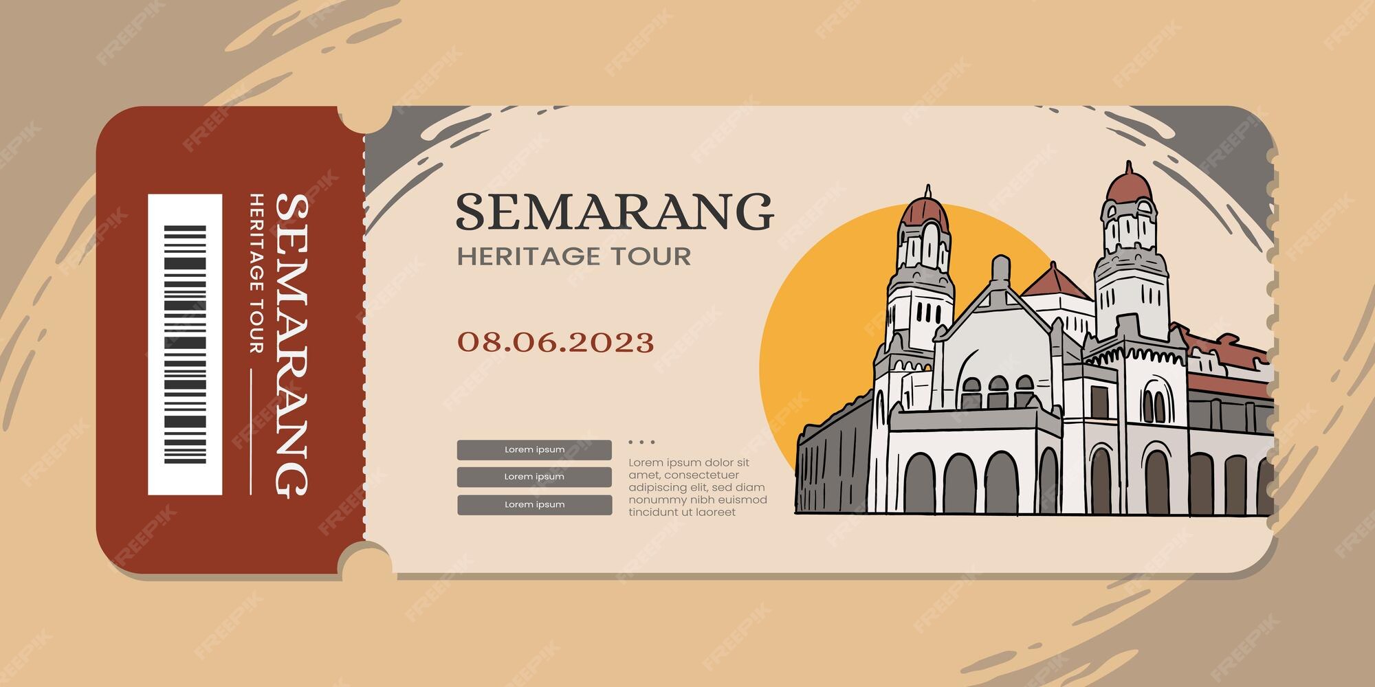 Premium Vector Ticket design template with semarang heritage culture