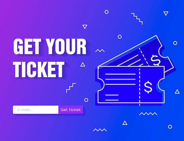 Ticket icon vector illustration in the flat style isolated on a modern gradient background. get your ticket online.